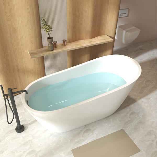 67 in. x 30.8 in. Acrylic Freestanding Soaking Bathtub with Chrome Drain in White - Image 3