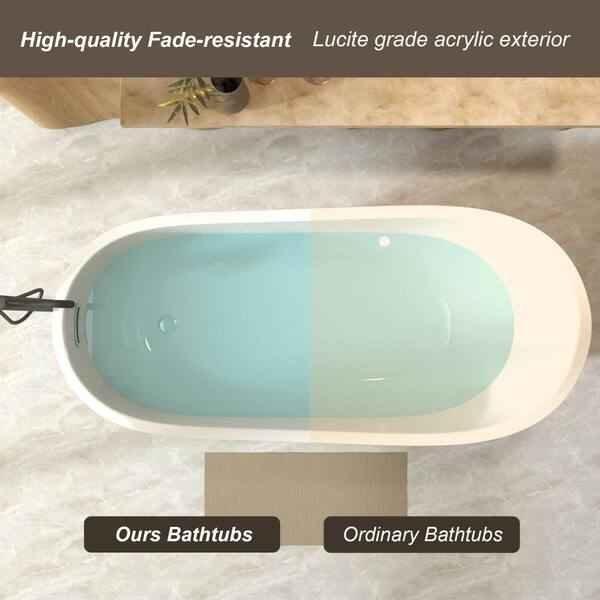 67 in. x 30.8 in. Acrylic Freestanding Soaking Bathtub with Chrome Drain in White - Image 6