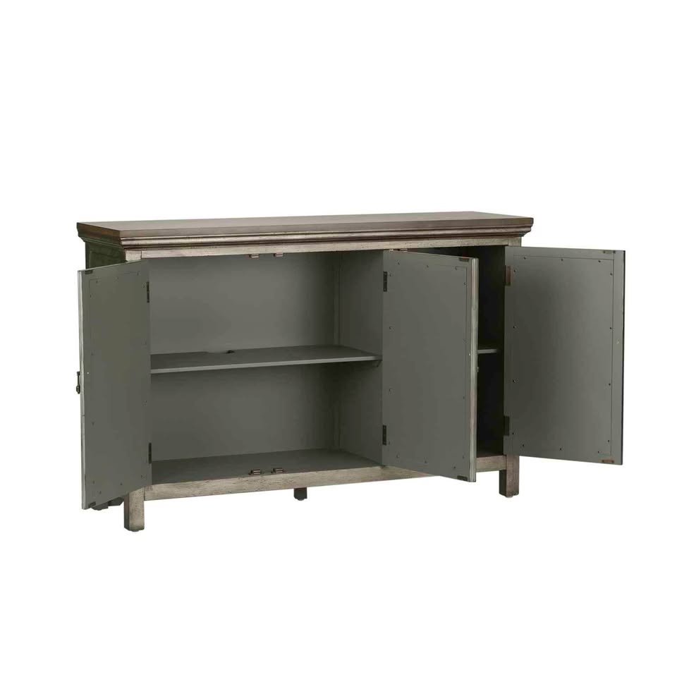 Westridge 3 Door Accent Cabinet in Wire Brushed Gray and White (Slightly damaged in Pictures ) - Image 5