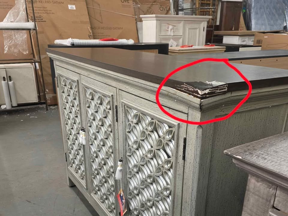 Westridge 3 Door Accent Cabinet in Wire Brushed Gray and White (Slightly damaged in Pictures ) - Image 7