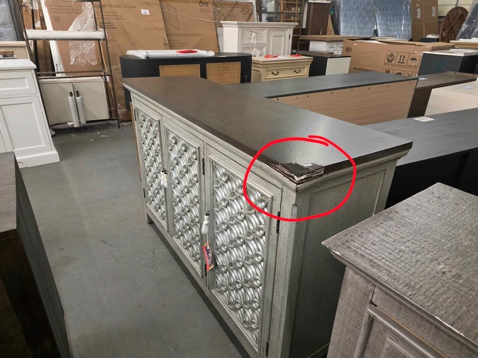 Westridge 3 Door Accent Cabinet in Wire Brushed Gray and White (Slightly damaged in Pictures ) - Image 8