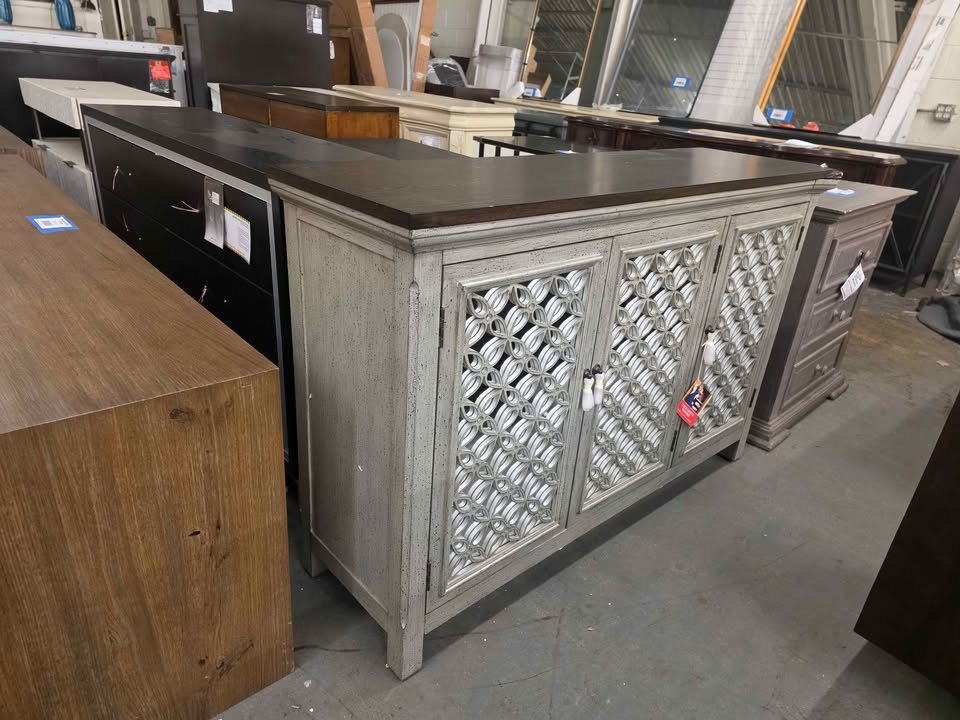 Westridge 3 Door Accent Cabinet in Wire Brushed Gray and White (Slightly damaged in Pictures ) - Image 10