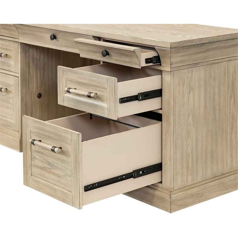 Traditional Wood Executive Desk Storage Office Credenza Fully Assembled Brown - Image 5