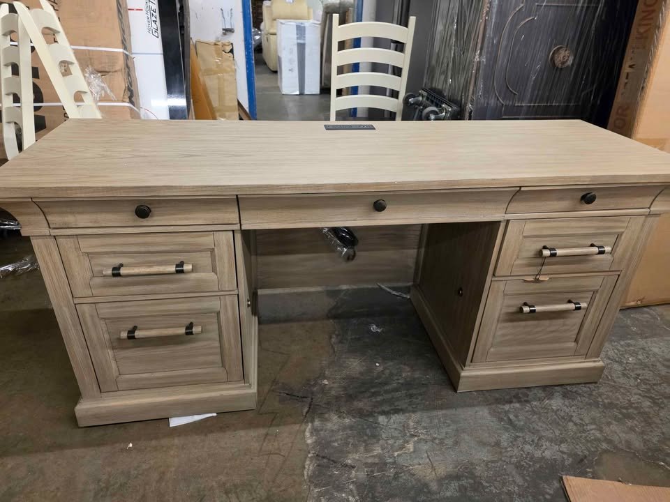 Traditional Wood Executive Desk Storage Office Credenza Fully Assembled Brown - Image 7