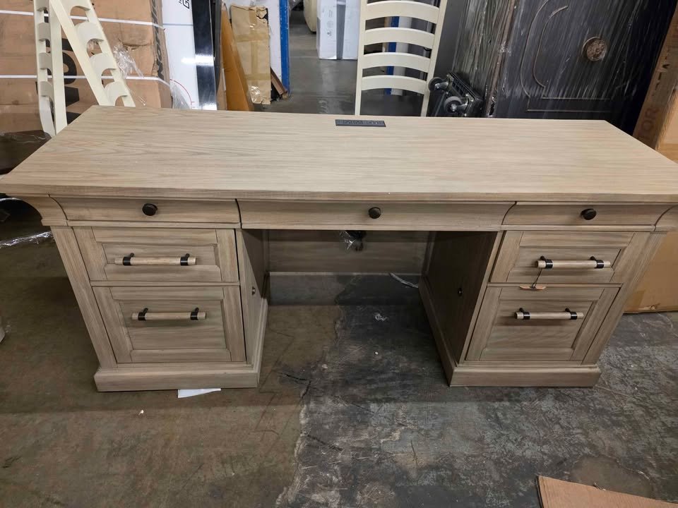 Traditional Wood Executive Desk Storage Office Credenza Fully Assembled Brown - Image 8